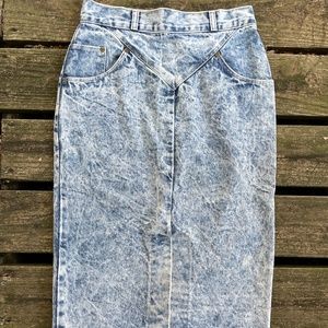 80s Acid Wash High Waisted Pencil Skirt Sz 14